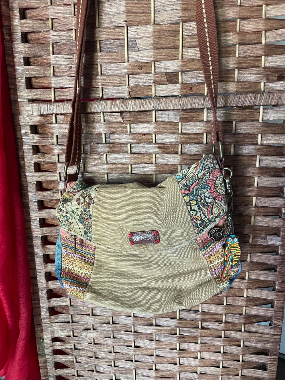 Sakroots Beige Crossbody with Multicolor Patterned Panels